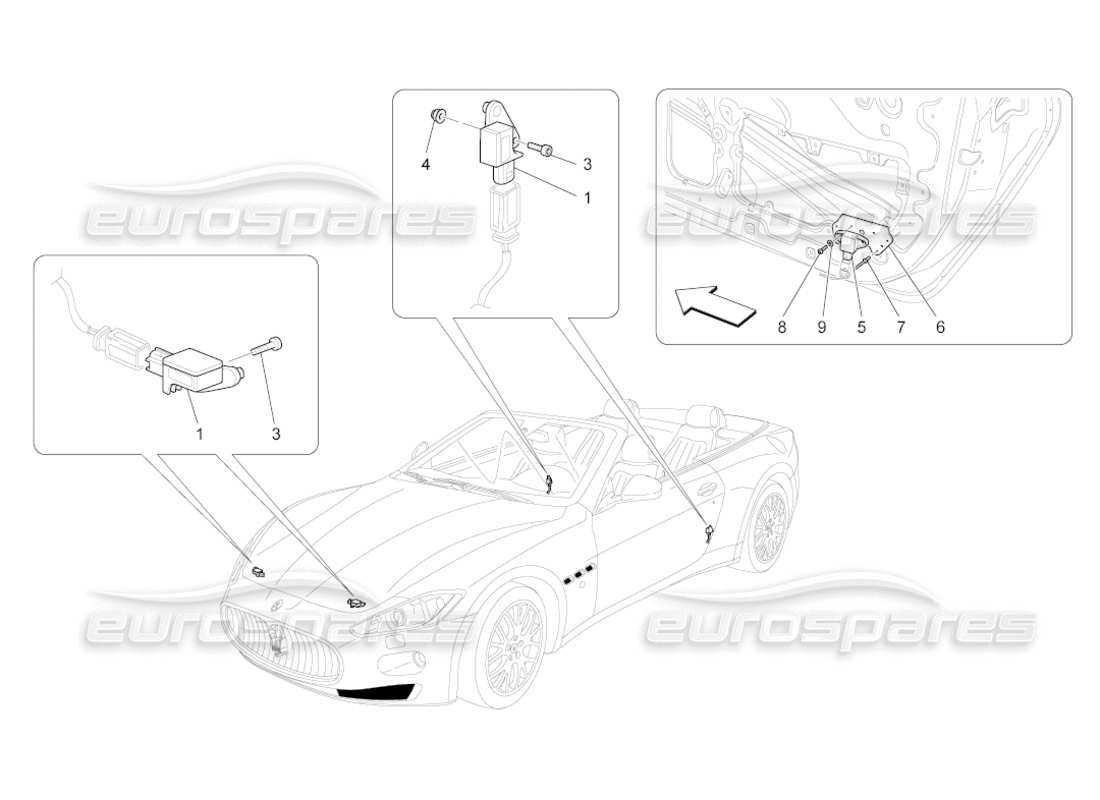 maserati grancabrio (2010) 4.7 crashsensoren - ersatzteildiagramm