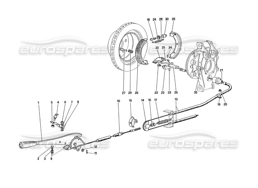 ferrari 328 (1985) teilediagramm der handbremssteuerung