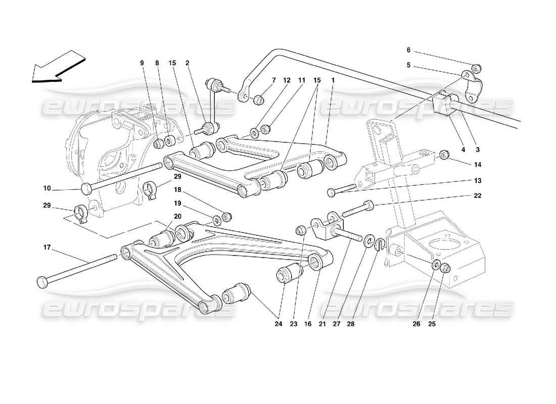 ferrari 355 (2.7 motronic) hinterradaufhängung - dreieckslenker-teilediagramm