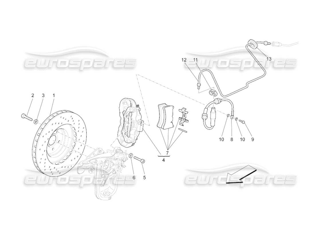 maserati grancabrio (2010) 4.7 bremsvorrichtungen an den vorderrädern ersatzteildiagramm
