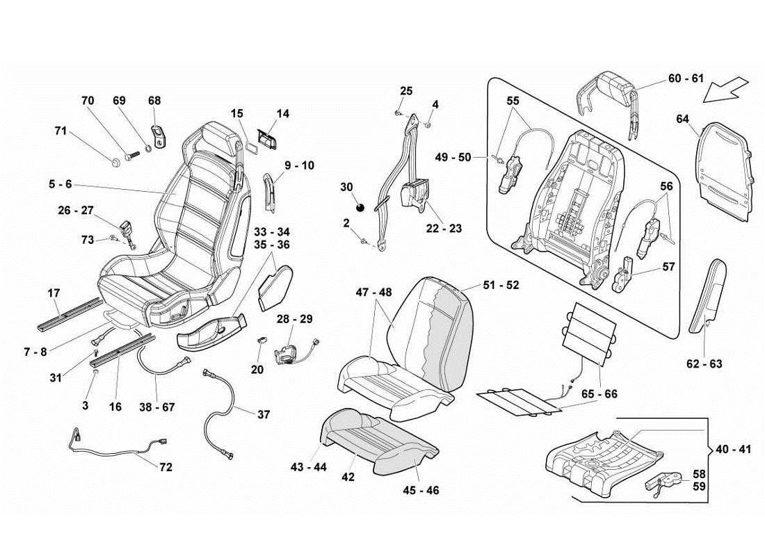 lamborghini gallardo lp560-4s update teilediagramm für sitze und sicherheitsgurte