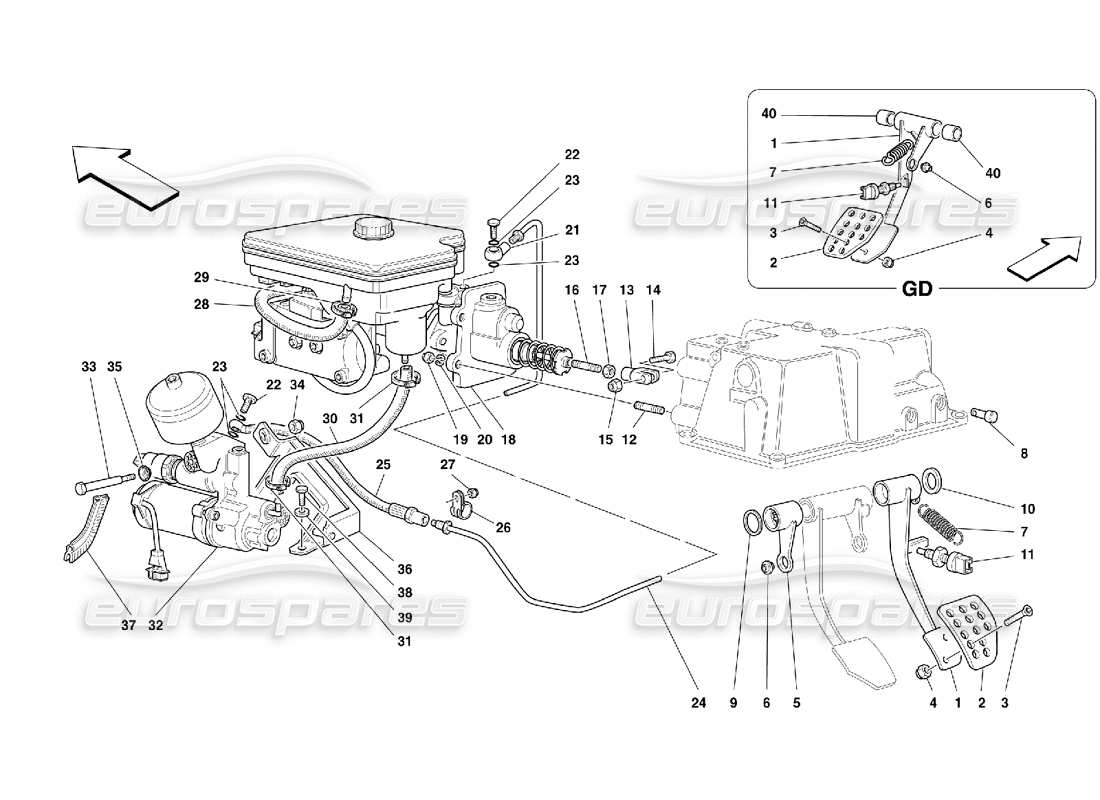 ferrari 355 (5.2 motronic) teilediagramm des hydraulischen bremssystems