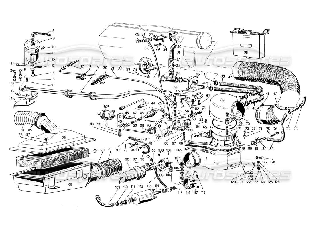 lamborghini countach 5000 qvi (1989) teilediagramm des einspritzsystems