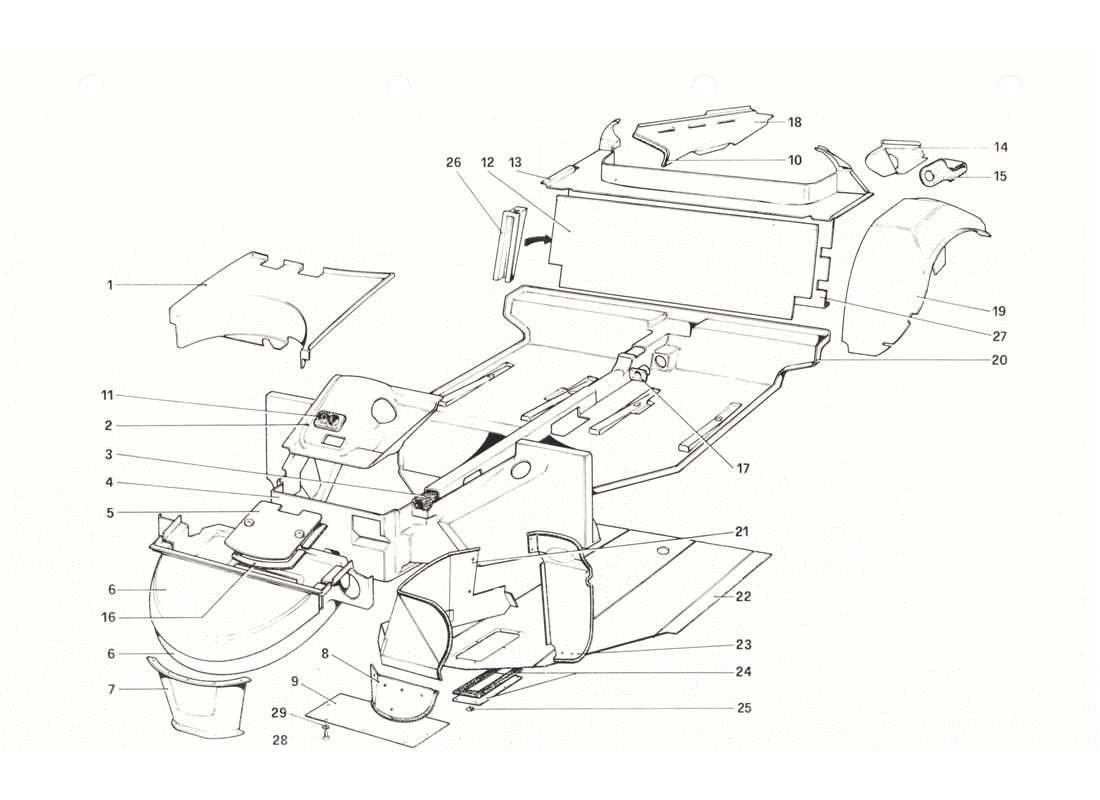 ferrari 208 gtb gts körperschale – innere elemente teilediagramm