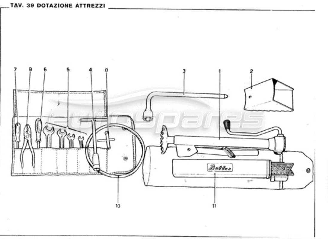 ferrari 246 gt series 1 teilediagramm des werkzeugsatzes