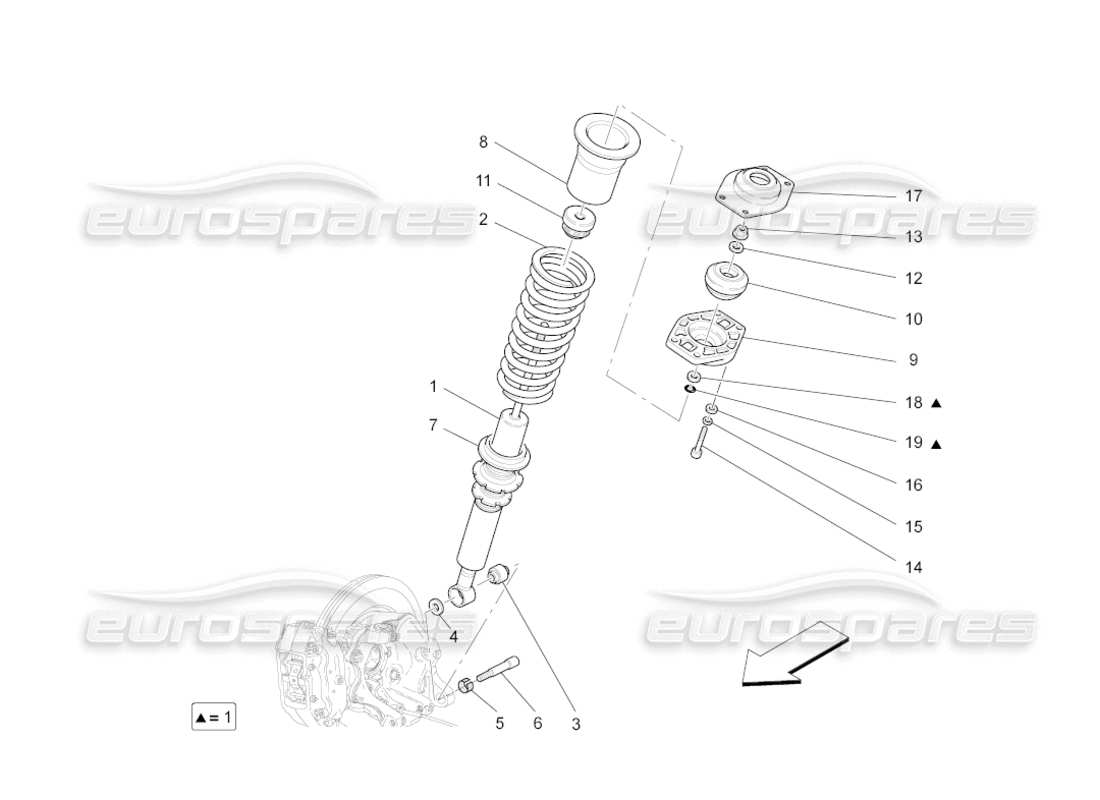 maserati grancabrio (2011) 4.7 hintere stoßdämpfervorrichtungen teilediagramm