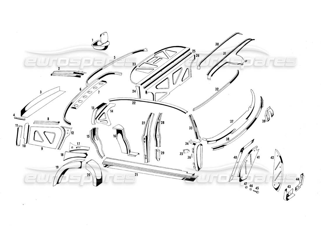 maserati qtp.v8 4.7 (s1 & s2) 1967 innenverkleidungen teilediagramm