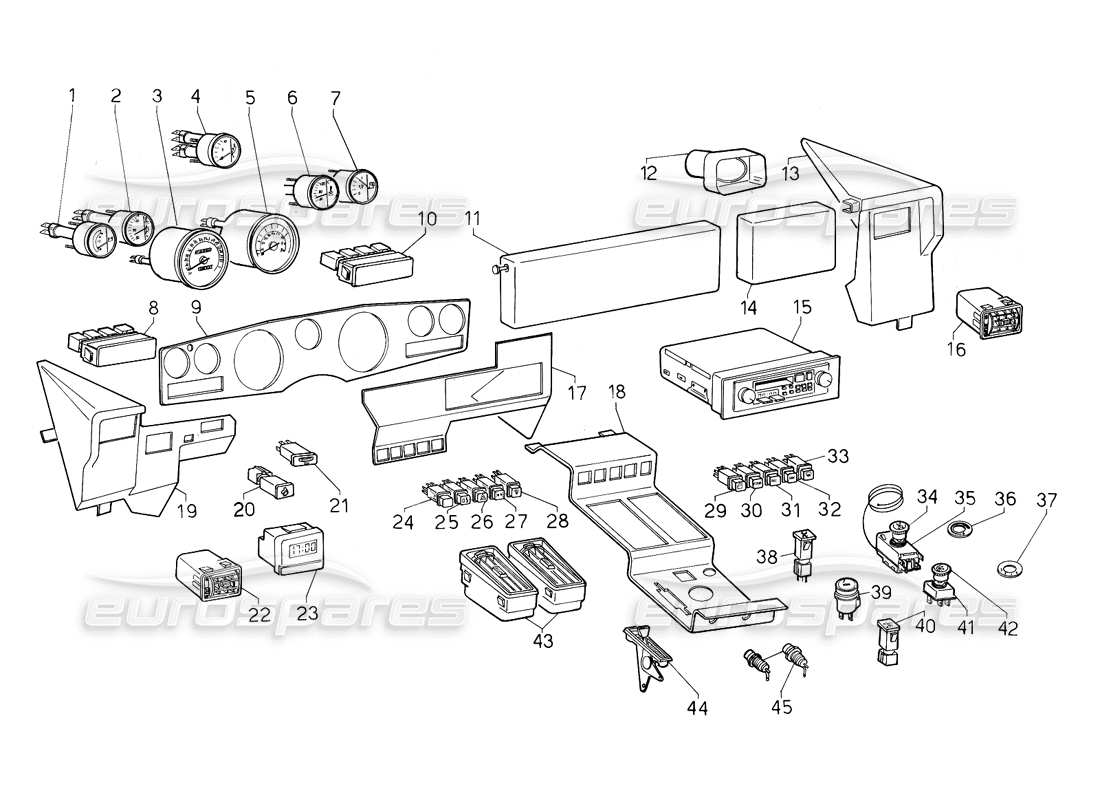 lamborghini countach 5000 qv (1985) instrumente (gültig für qv-variante - januar 1987) teilediagramm