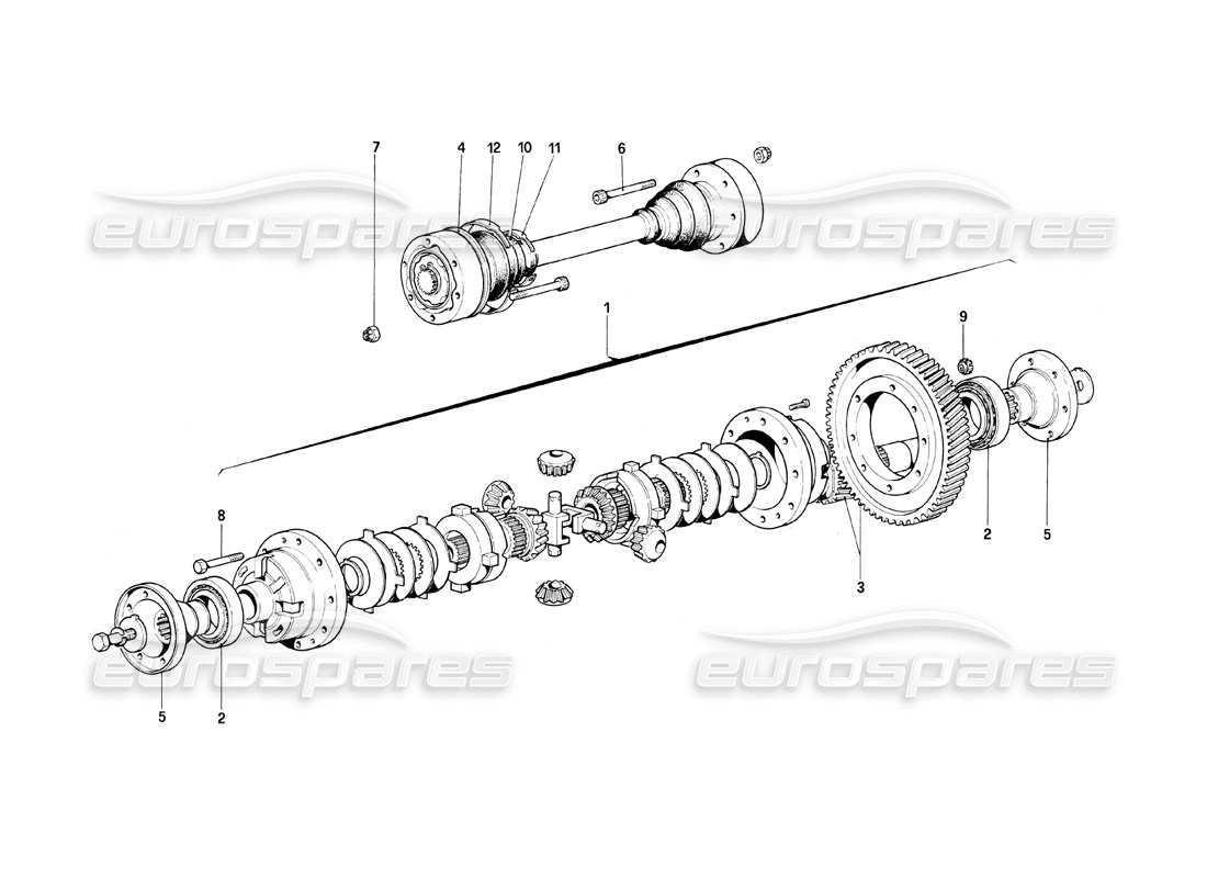 ferrari mondial 8 (1981) teilediagramm für differential und achswellen