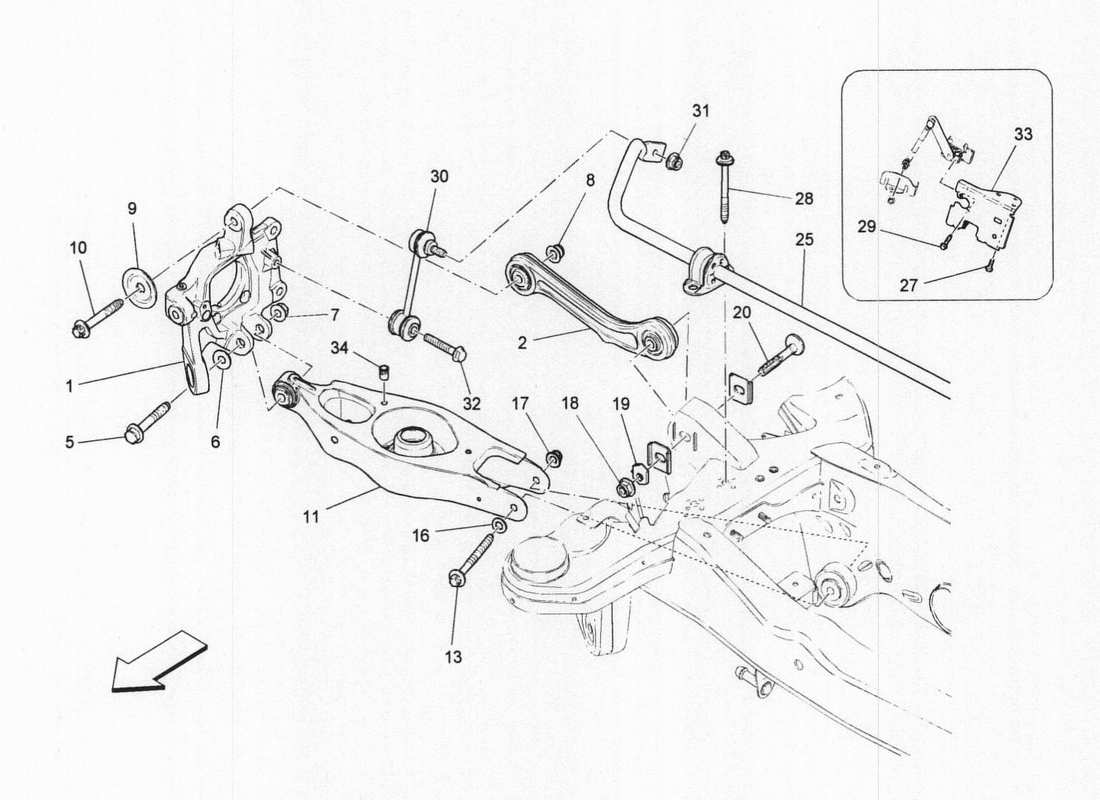 maserati qtp. v6 3.0 bt 410bhp 2wd 2017 hinterradaufhängung teilediagramm