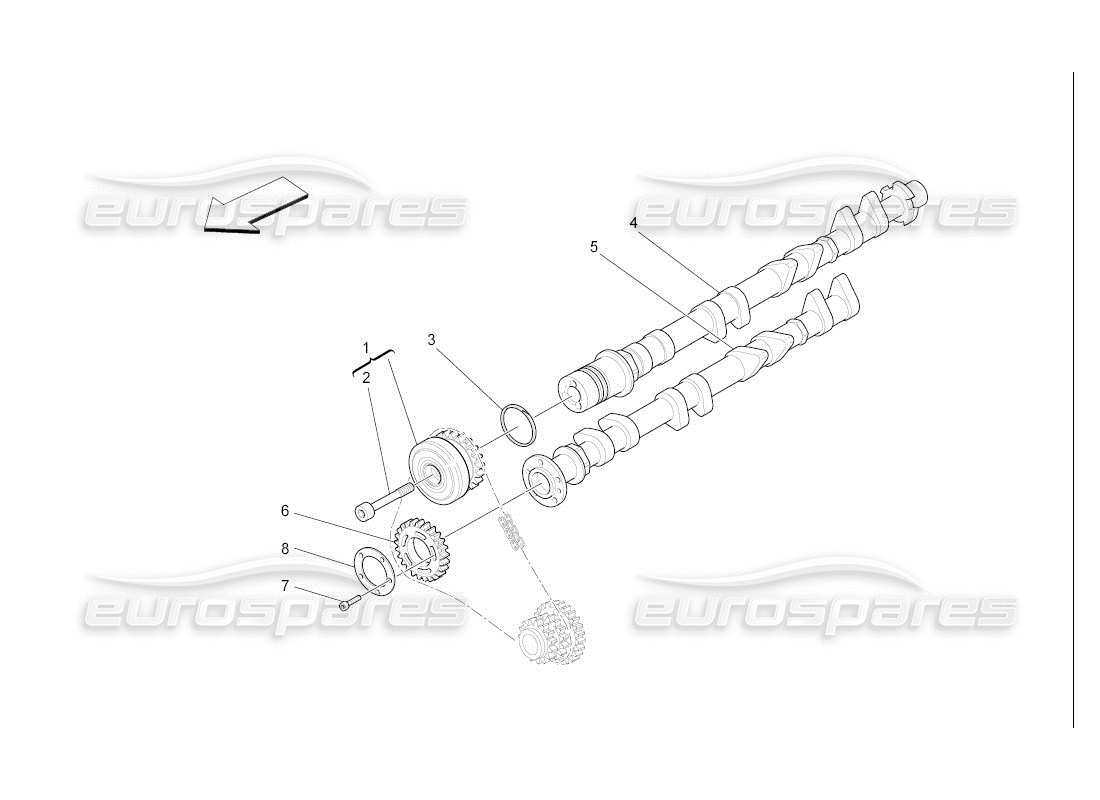 maserati qtp. (2007) 4.2 auto nockenwellen des rechten zylinderkopfes teilediagramm