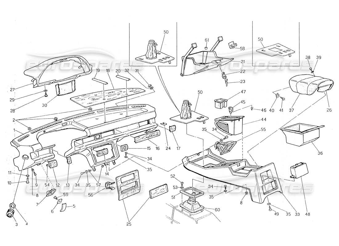 maserati 228 teilediagramm für instrumententafel und konsole (linkslenkung)