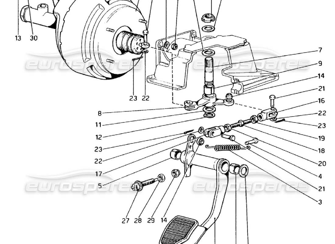 ferrari 308 gtb (1976) teilediagramm des hydraulischen bremssystems (varianten für rhd-versionen)