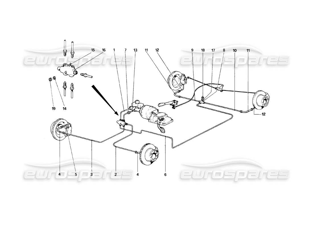 ferrari 308 (1981) gtbi/gtsi bremssystem teilediagramm