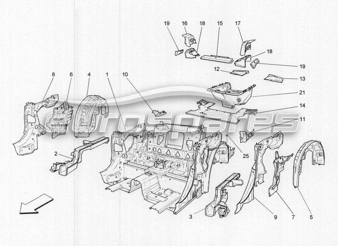 maserati grancabrio mc centenario teilediagramm für heckstrukturen und rahmen