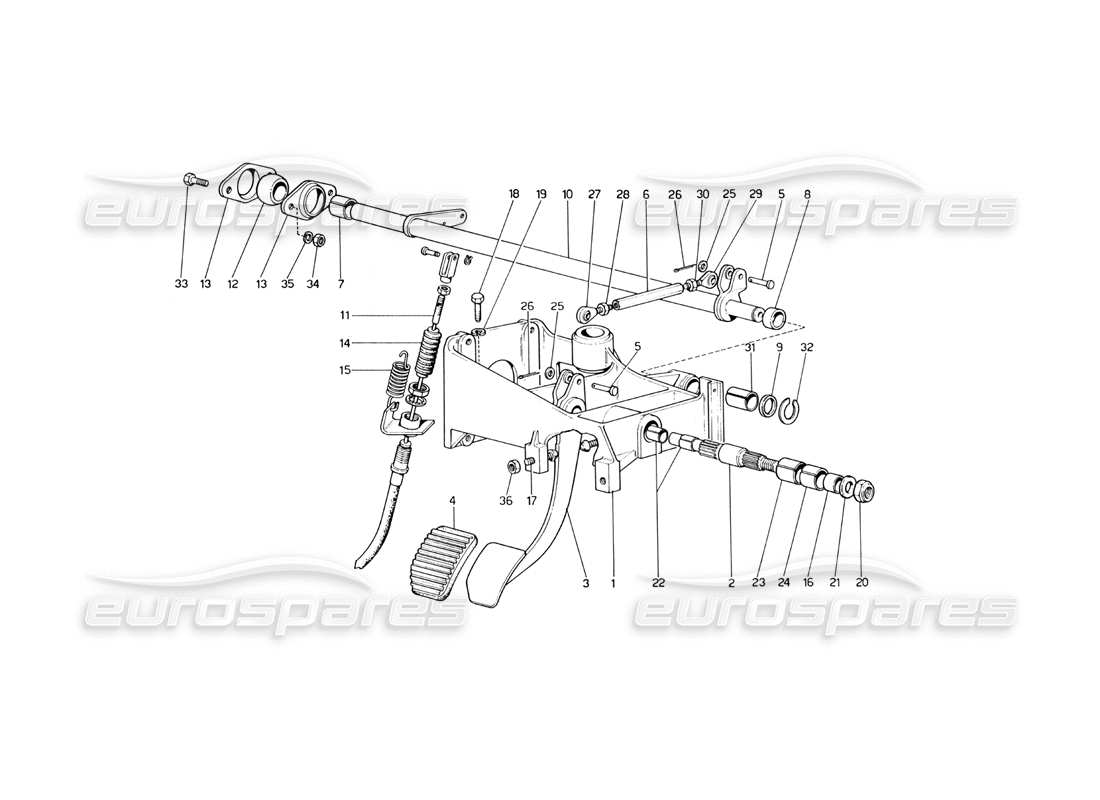 ferrari 246 dino (1975) pedalboard - kupplungssteuerung (varianten für rhd-versionen) teilediagramm