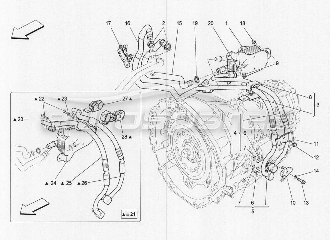 maserati qtp. v8 3.8 530bhp 2014 auto schmierung und getriebeölkühlung teilediagramm