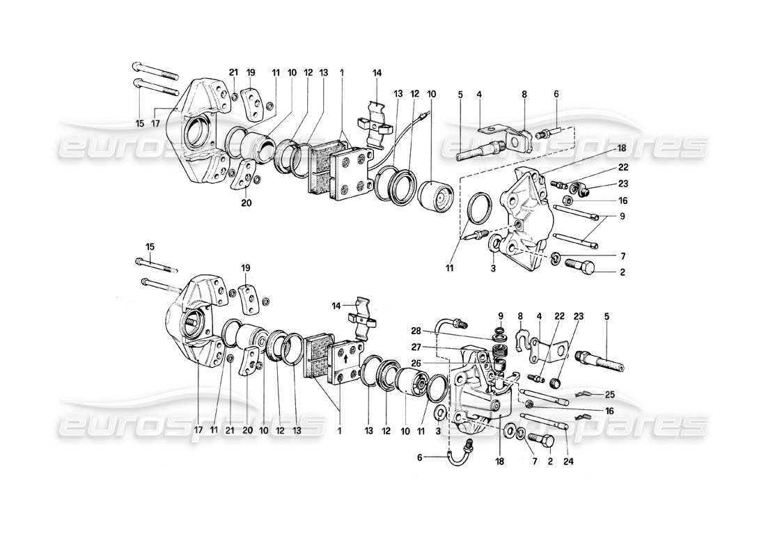 ferrari mondial 8 (1981) bremssättel für vorder- und hinterradbremsen - teilediagramm