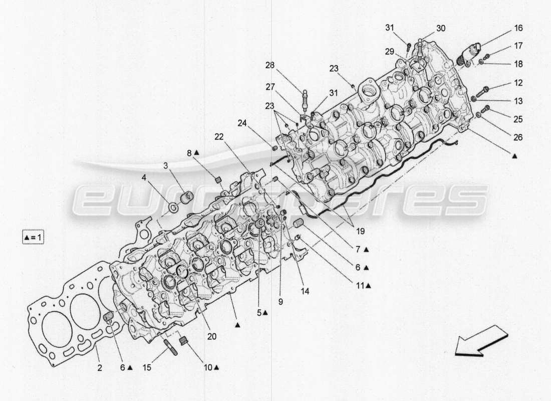 maserati qtp. v8 3.8 530bhp 2014 auto teilediagramm für linken zylinderkopf