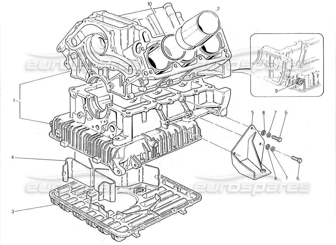 maserati 228 teilediagramm für zylinderblock und ölwanne