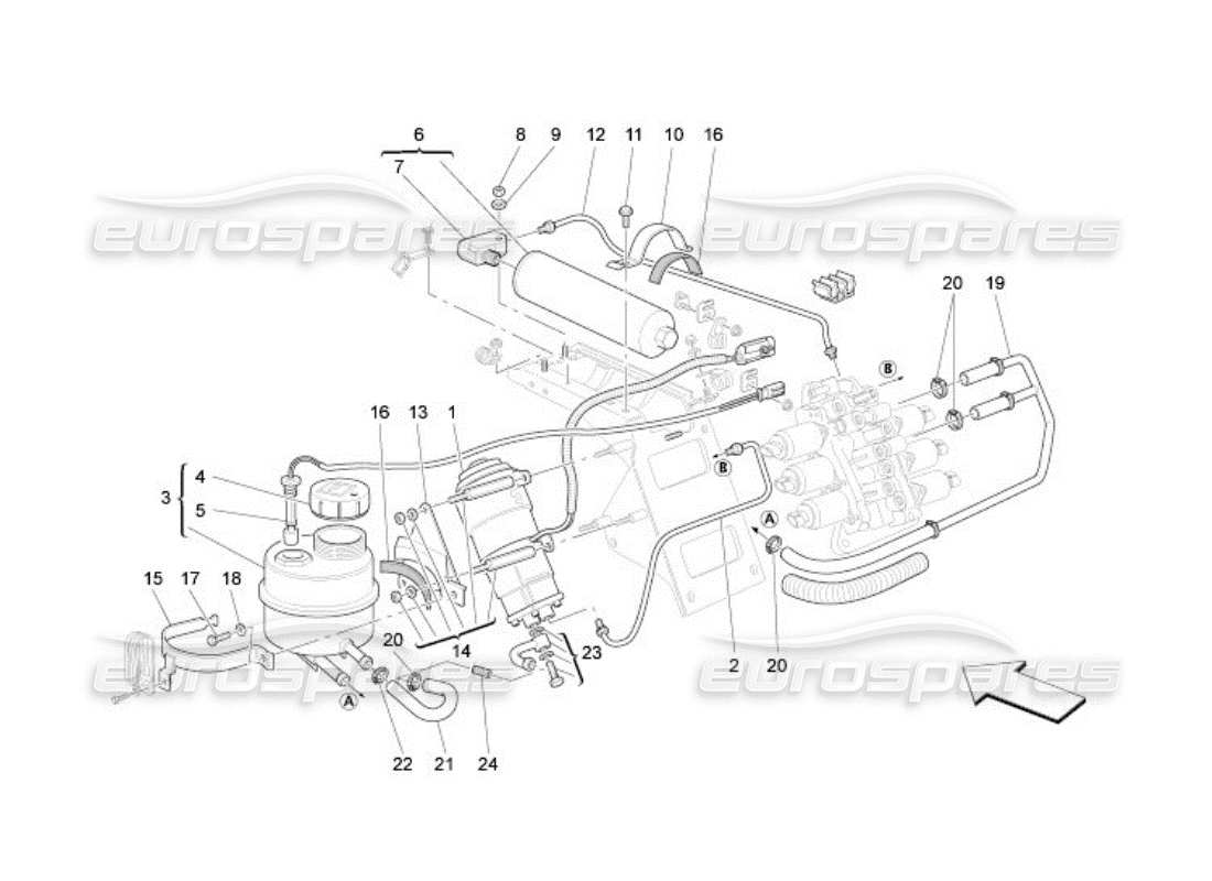 maserati qtp. (2005) 4.2 getriebeaktivierungshydraulik: tank und pumpe ersatzteildiagramm