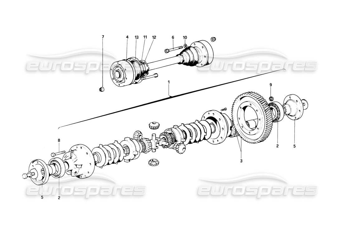ferrari 308 (1981) gtbi/gtsi teilediagramm für differential und achswellen