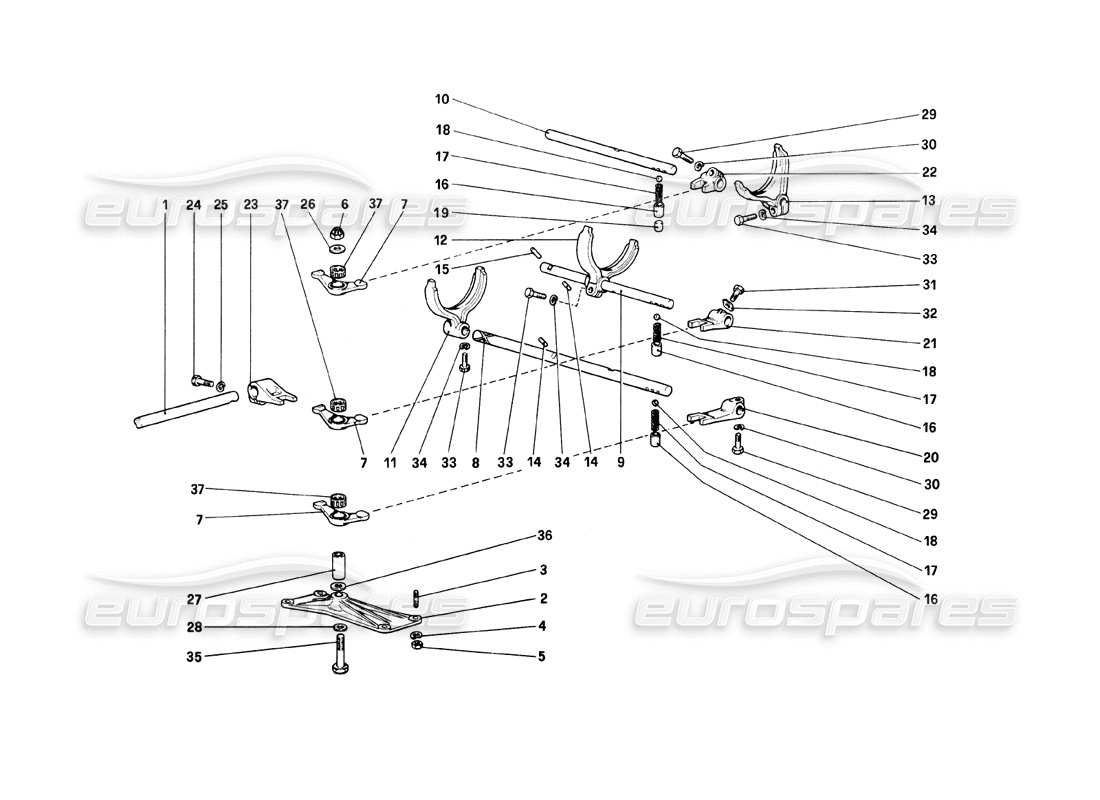 ferrari mondial 8 (1981) teilediagramm für die internen getriebesteuerungen