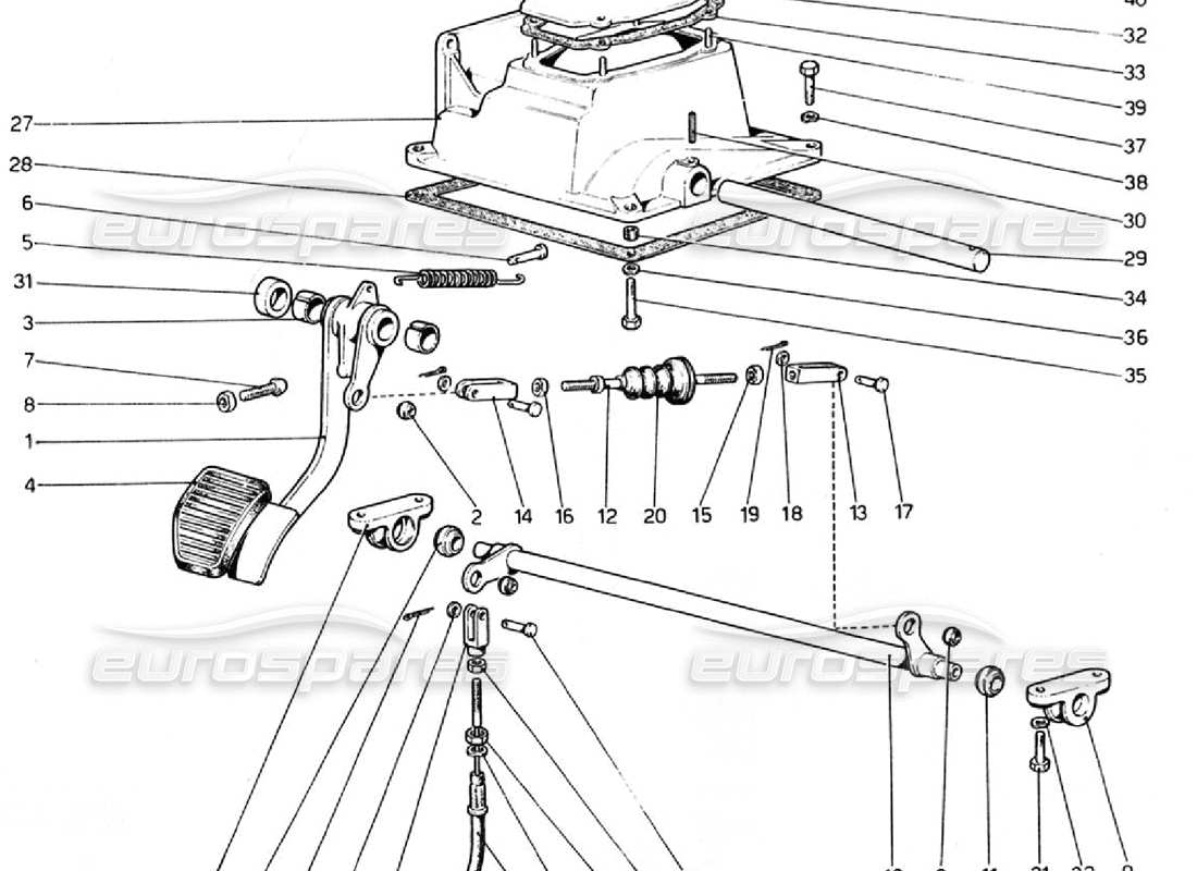 ferrari 308 gtb (1976) pedalboard - kupplungssteuerung (varianten für rhd-versionen) teilediagramm