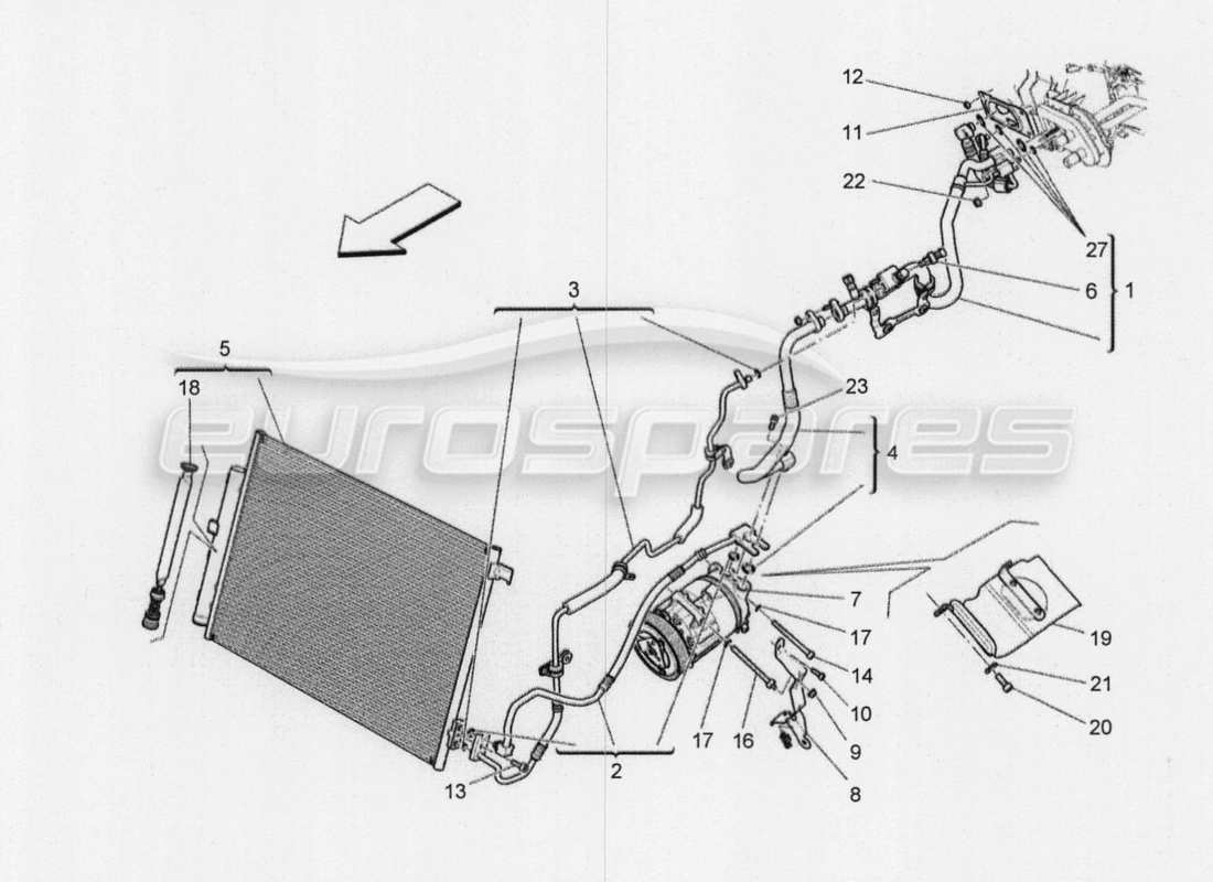 maserati qtp. v8 3.8 530bhp 2014 auto klimaanlage: teilediagramm für geräte im motorraum