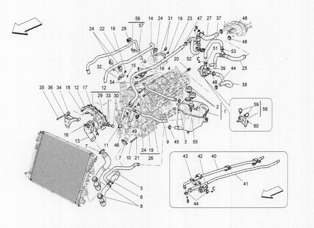 maserati qtp. v6 3.0 bt 410bhp 2015 teilediagramm des kühlsystems