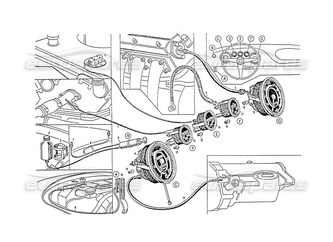 maserati 3500 gt teilediagramm für armaturenbrettinstrumente