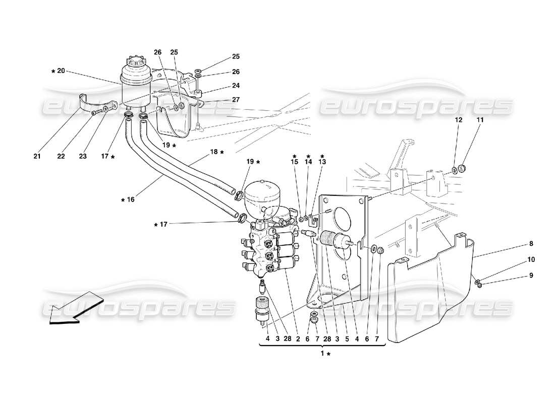 ferrari 355 (5.2 motronic) antriebseinheit und tank teilediagramm