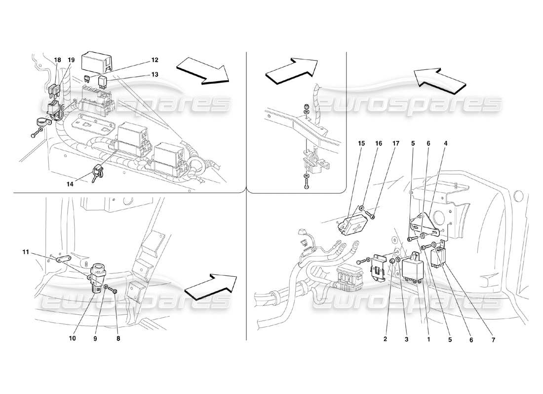 ferrari 360 challenge (2000) teilediagramm der bedienstationen im vorderen fahrgastraum