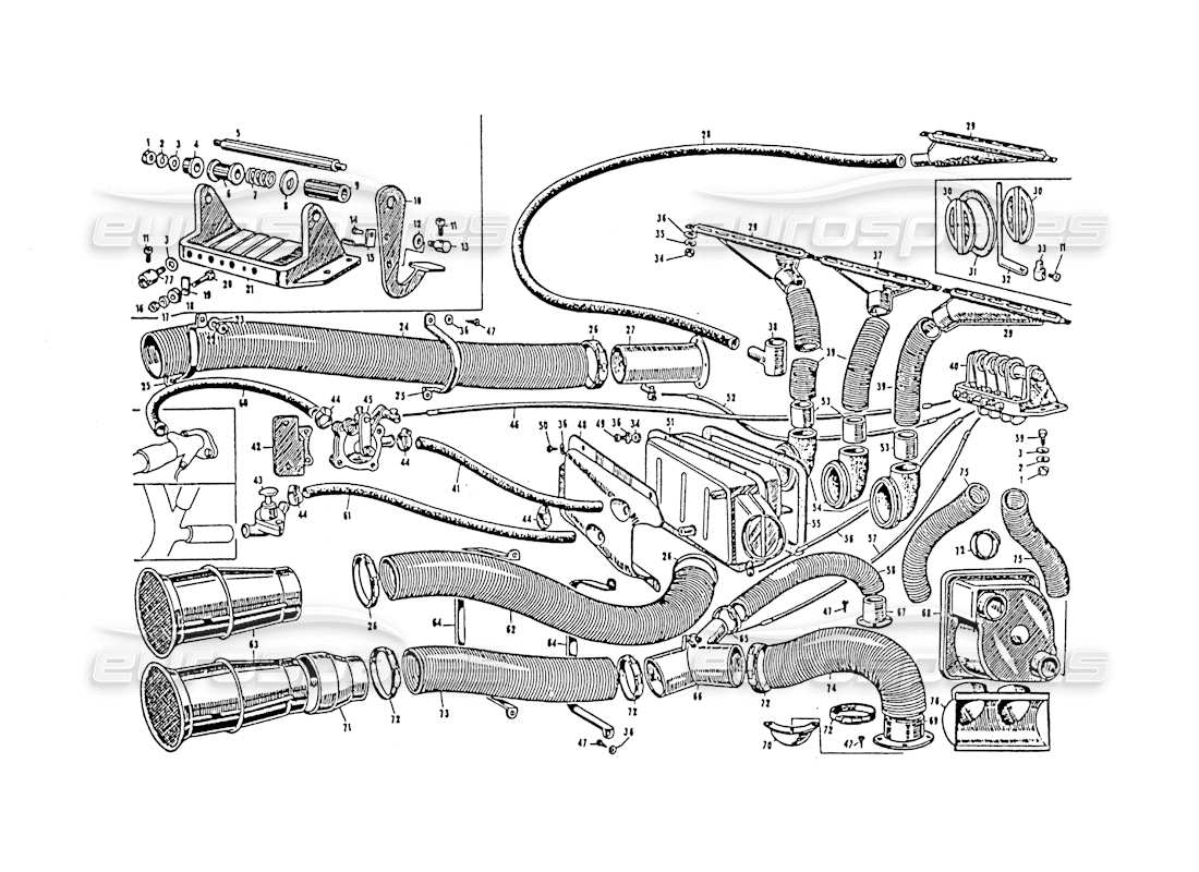 maserati 3500 gt teilediagramm des heiz- und kühlsystems