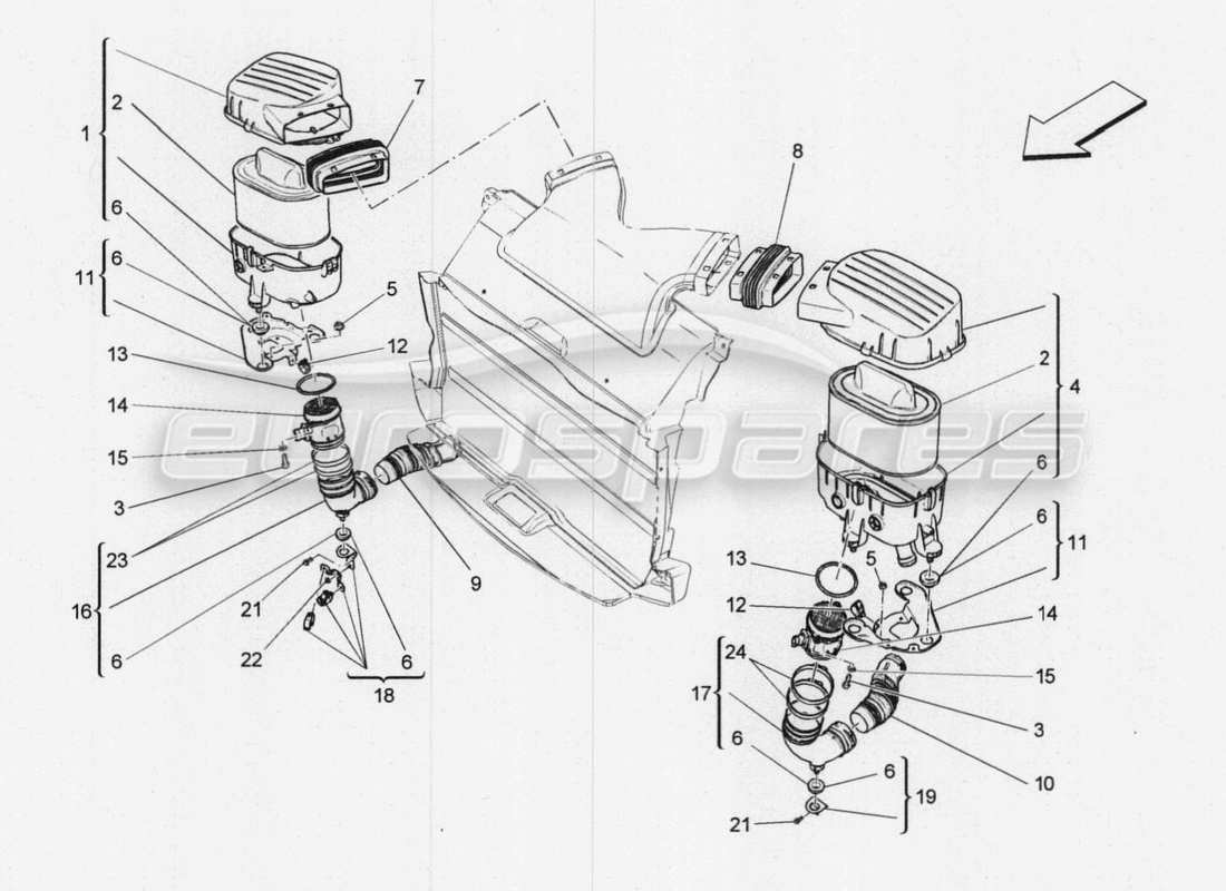 maserati qtp. v8 3.8 530bhp 2014 auto luftfilter, lufteinlass und kanäle teilediagramm