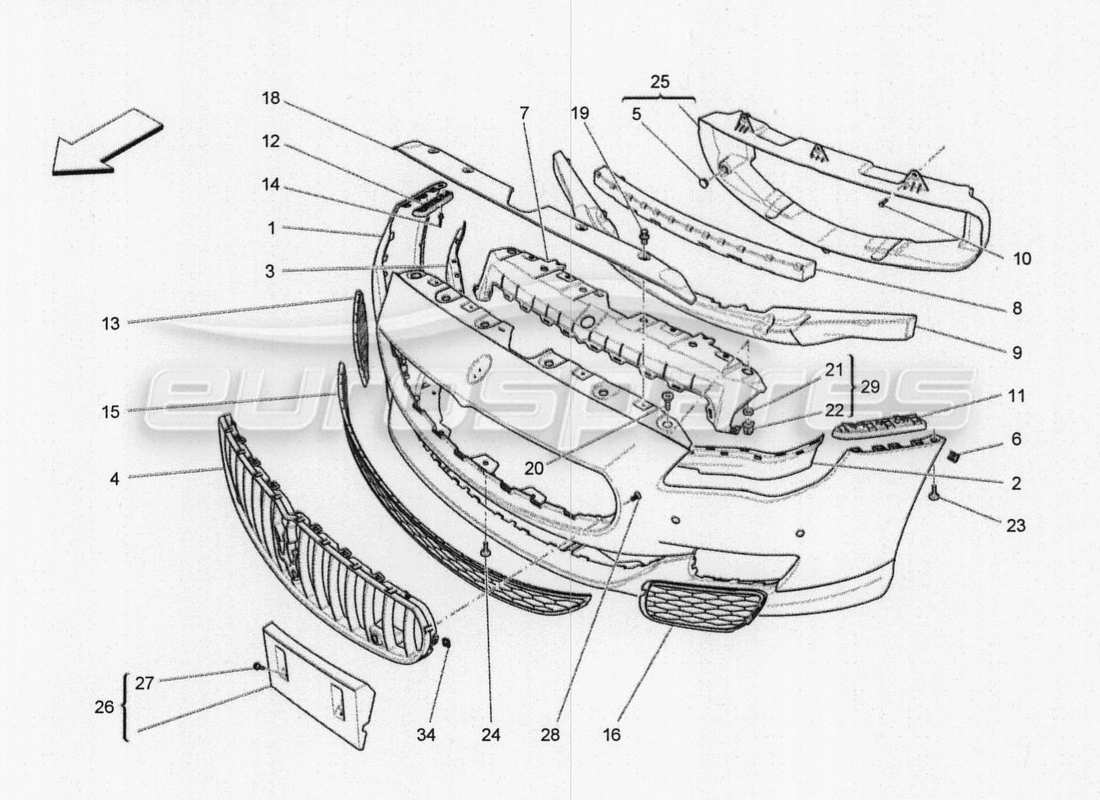 maserati qtp. v8 3.8 530bhp 2014 auto frontstoßstange teilediagramm