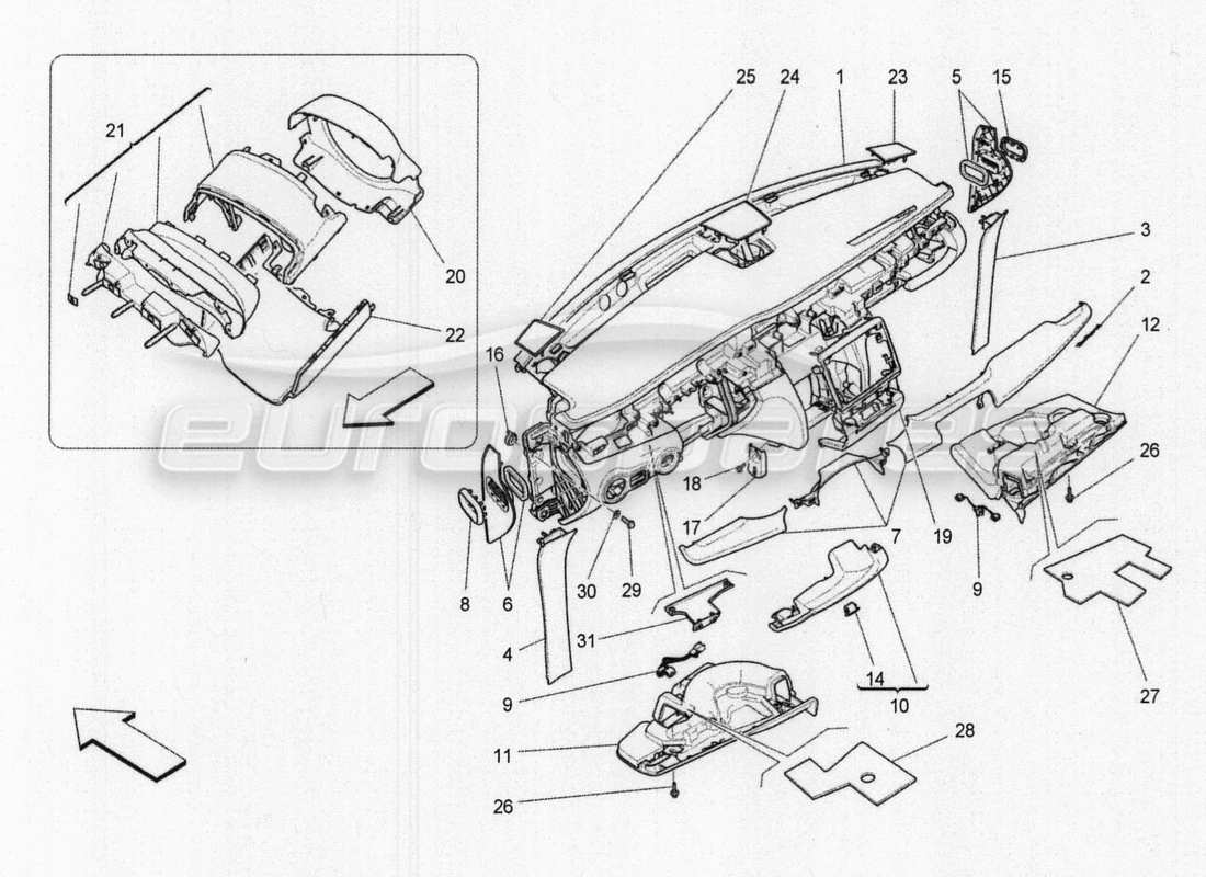 maserati qtp. v8 3.8 530bhp 2014 auto dashboard unit ersatzteildiagramm