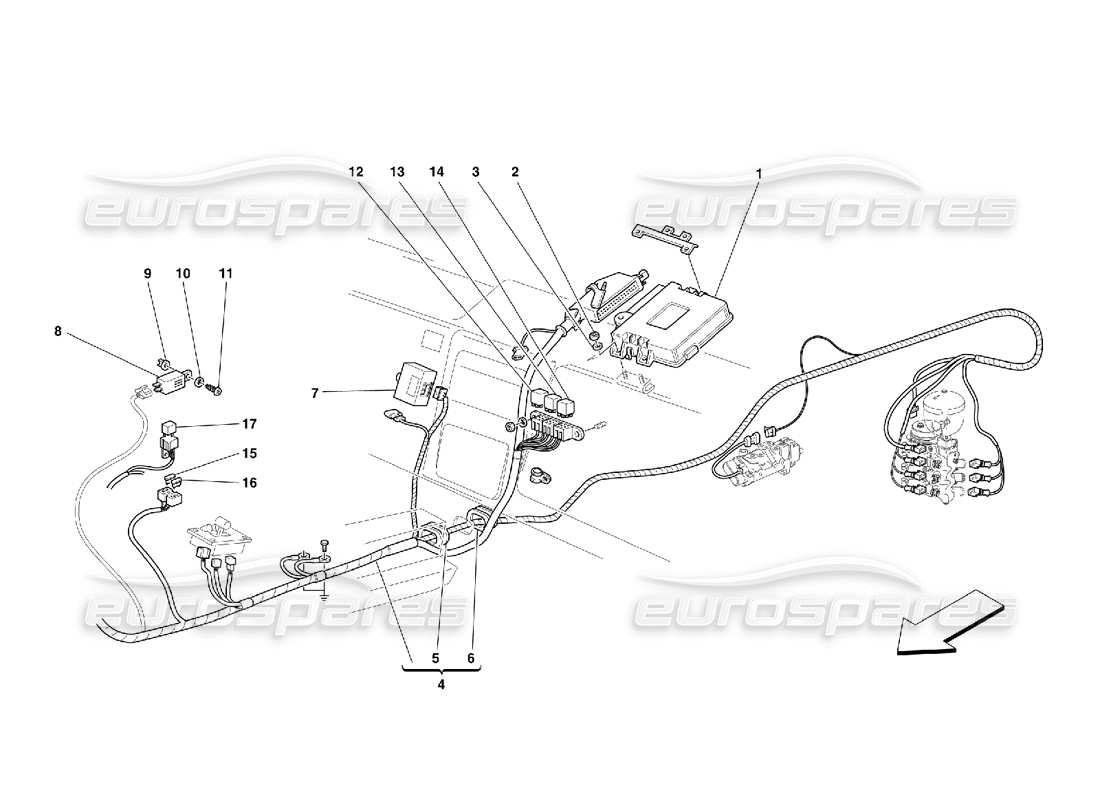 ferrari 355 (5.2 motronic) teilediagramm der elektronischen getriebesteuerung