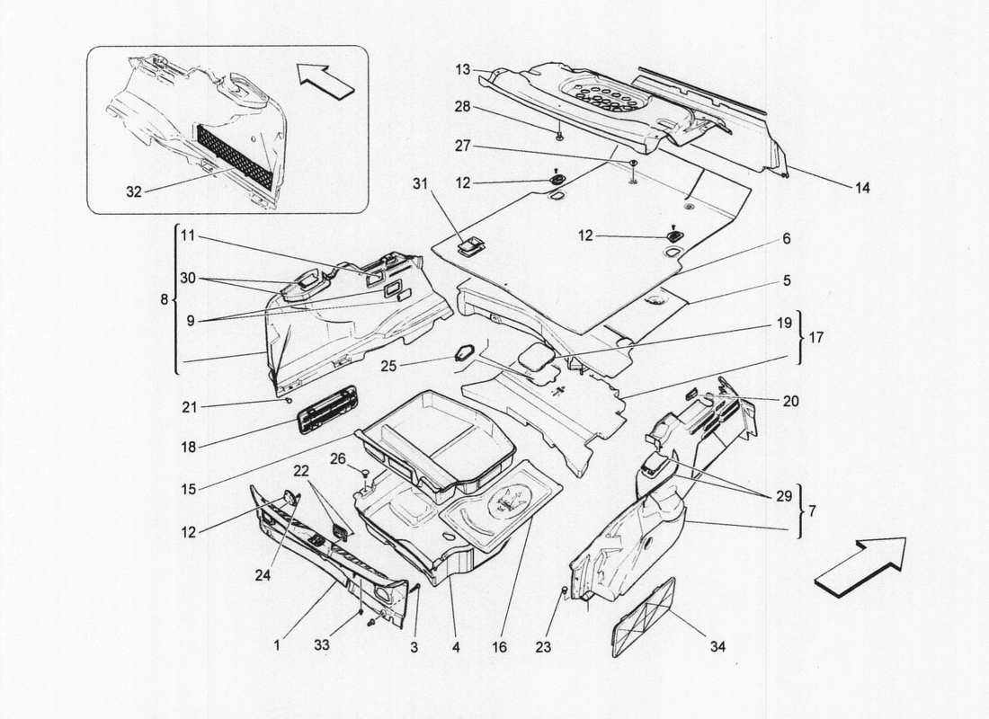 maserati qtp. v6 3.0 bt 410bhp 2wd 2017 gepäckraummatten teilediagramm