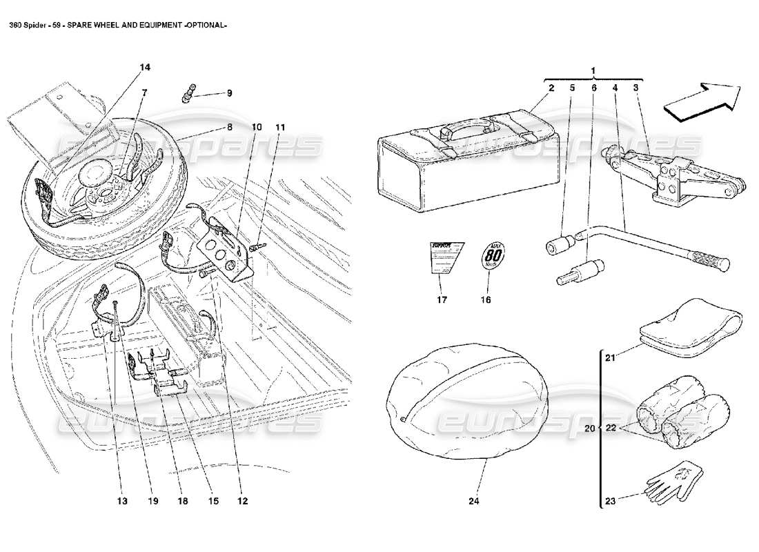 ferrari 360 spider ersatzrad- und zubehörteilediagramm