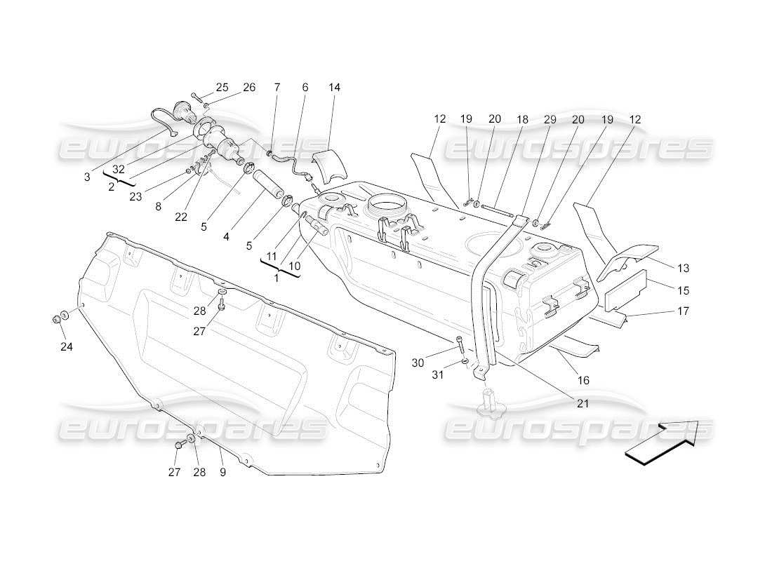 maserati qtp. (2011) 4.2 auto kraftstofftank teilediagramm