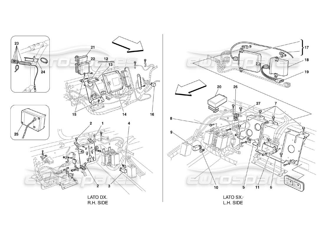 ferrari 360 challenge (2000) bedienstationen für den hinteren fahrgastraum teilediagramm