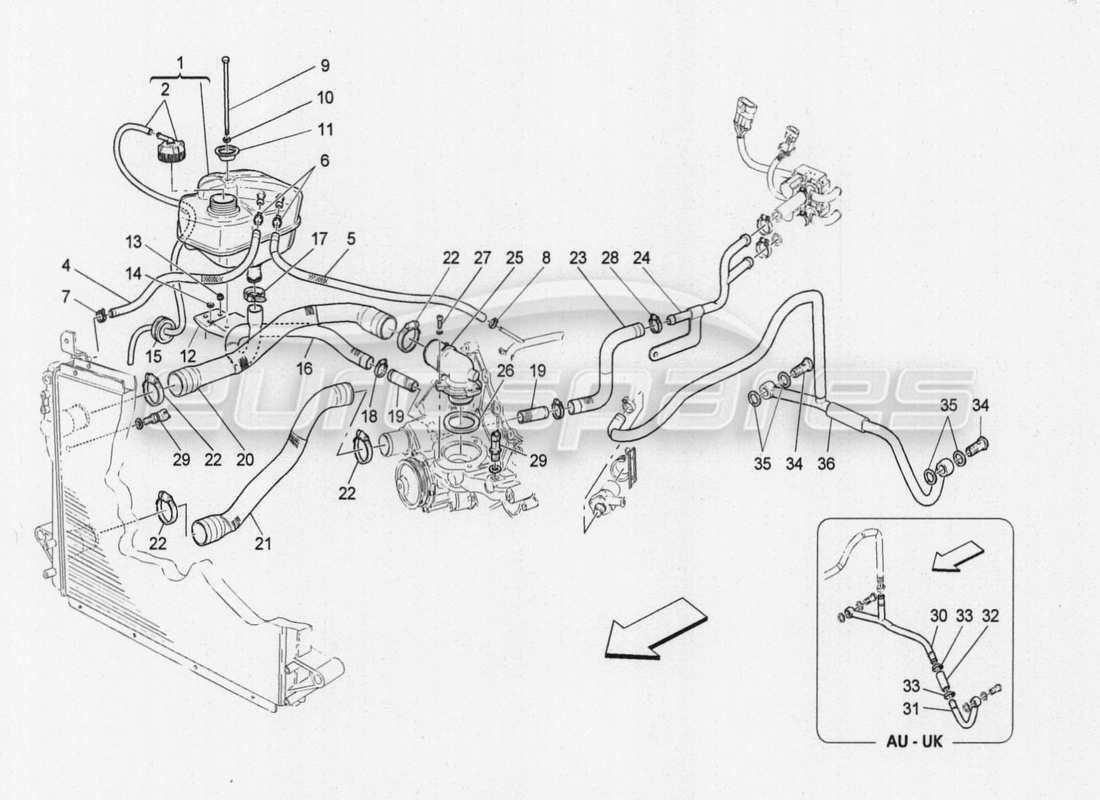 maserati granturismo special edition kühlsystem: nähre und leitungen ersatzteildiagramm