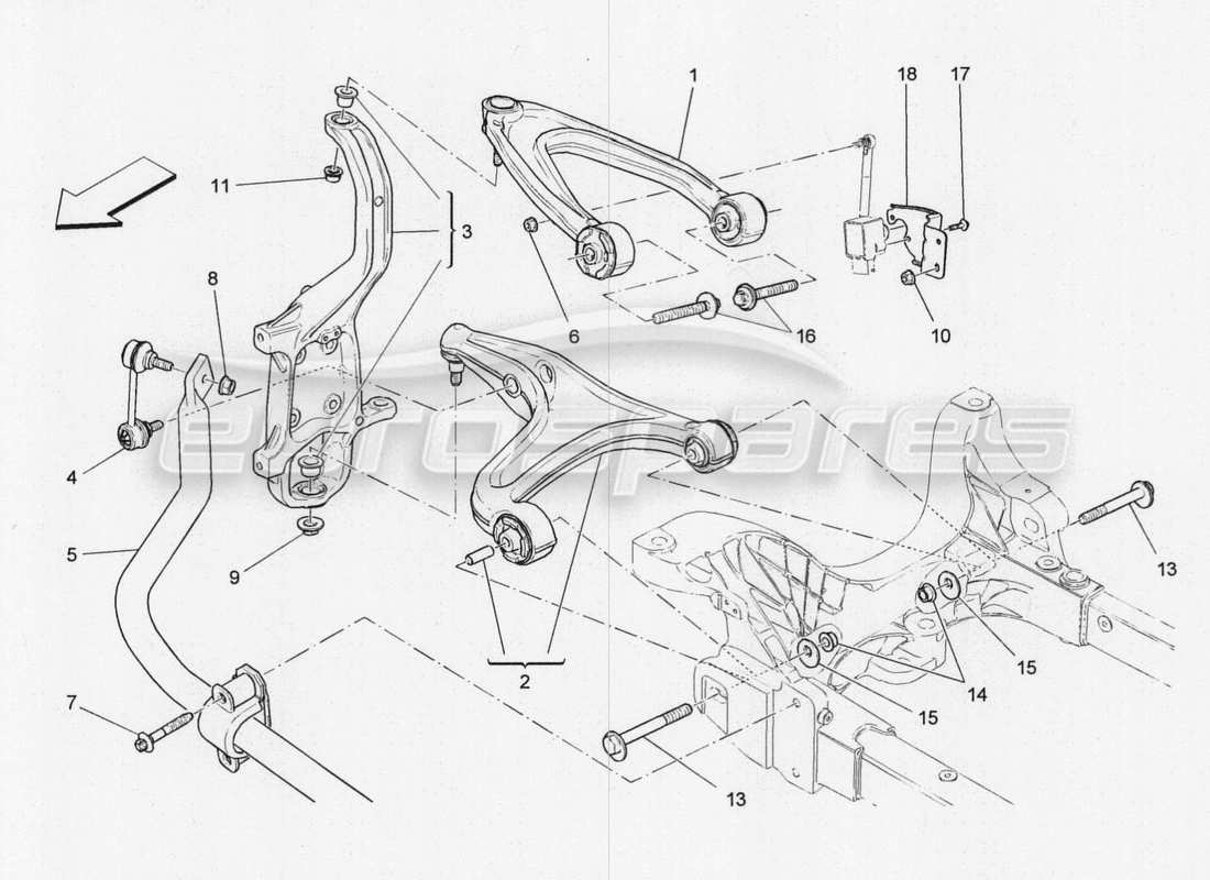 maserati qtp. v8 3.8 530bhp 2014 auto vordere aufhängung teilediagramm