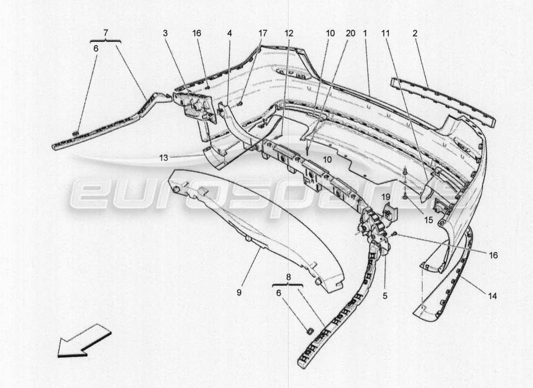 maserati qtp. v8 3.8 530bhp 2014 auto hintere stoßstange teilediagramm