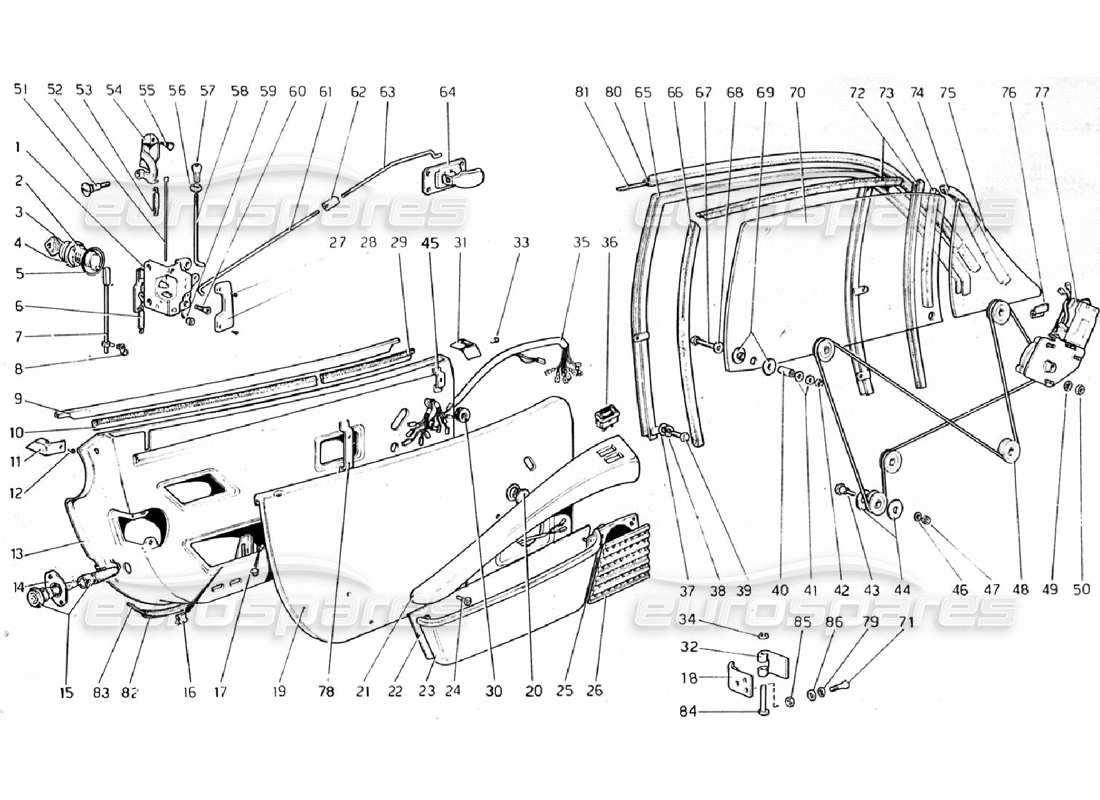 ferrari 308 gtb (1976) türen (gültig für rhd - aus-versionen) teilediagramm