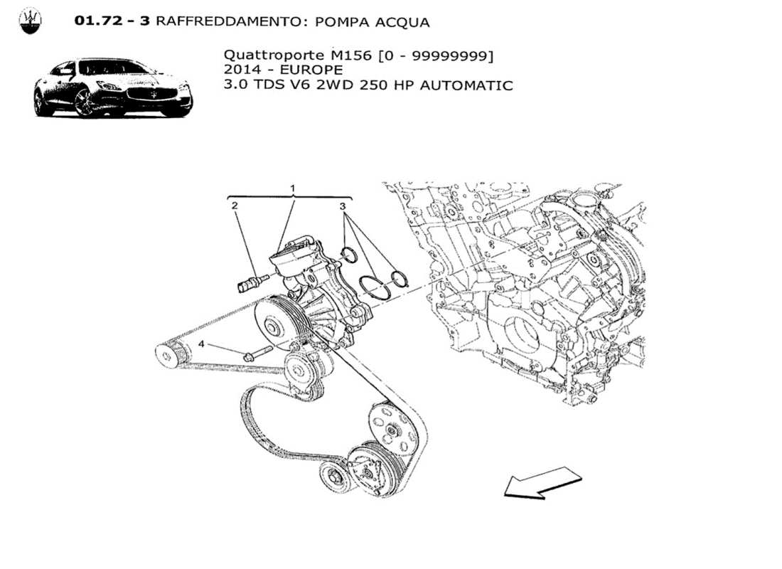 maserati qtp. v6 3.0 tds 250bhp 2014 kühlsystem: wasserpumpe teilediagramm