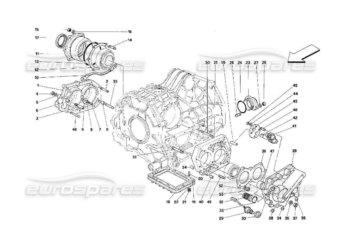ferrari 348 (2.7 motronic) teilediagramm für getriebeabdeckungen