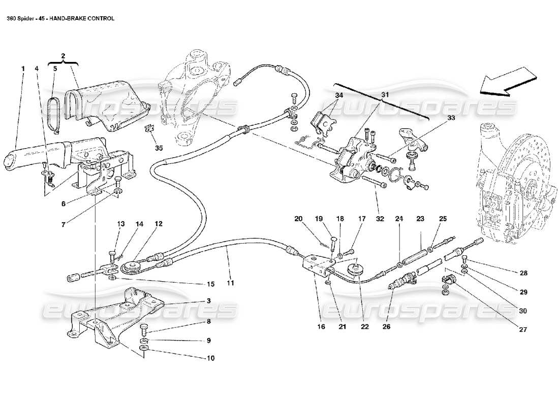 ferrari 360 spider teilediagramm der handbremssteuerung