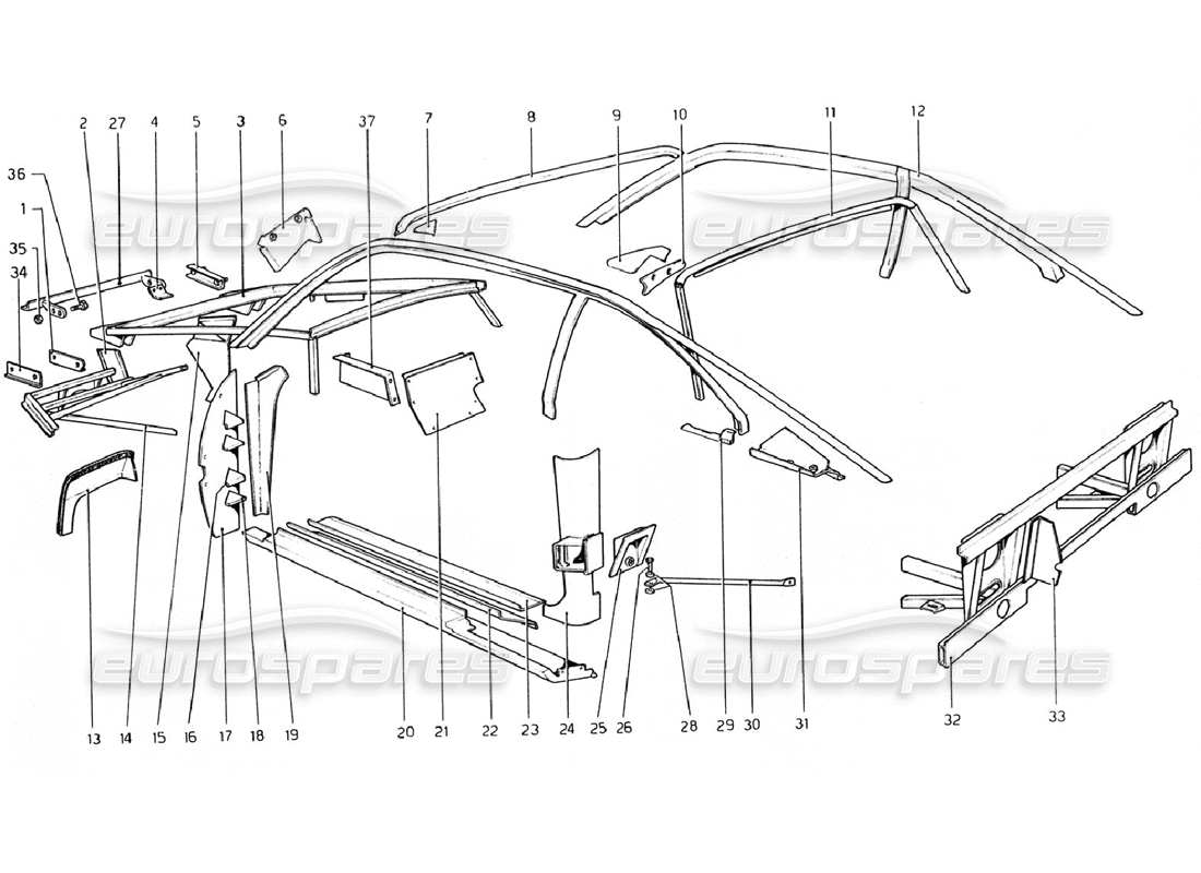 ferrari 308 gtb (1976) karosserie - innenelemente (gültig für rhd - aus-versionen) teilediagramm